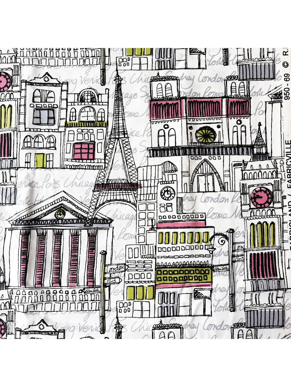 R.E.D International Paris London Cotton Fabric Eiffel Tower 2 Yds Home Decor